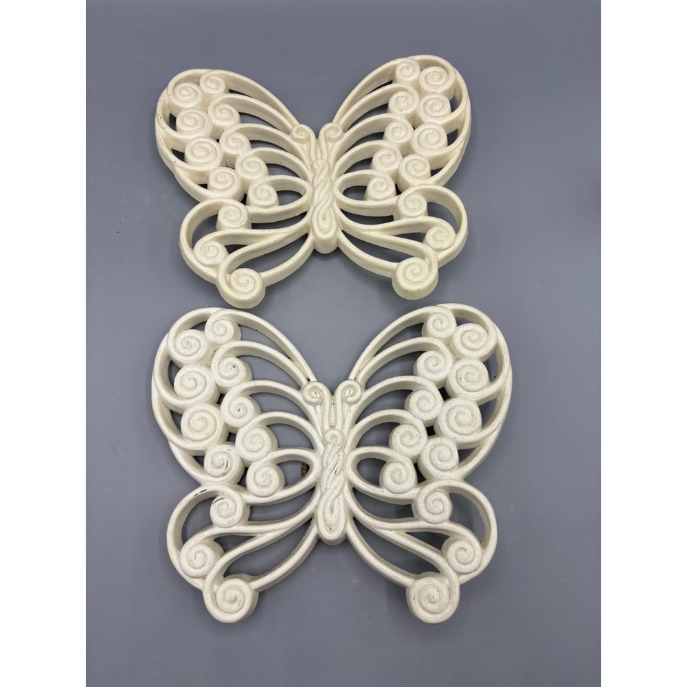 Homco Set‎ Of 2 Vintage White Ivory Scroll Butterfly Wall Decor Plaques